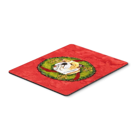 Bulldog English Christmas Wreath Mouse Pad Hot Pad or Trivet