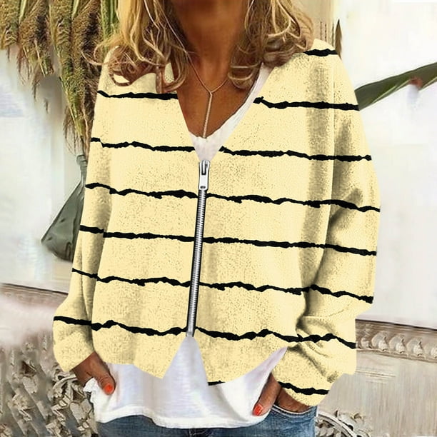 Chaqueta y abrigo informal de manga larga sin capucha para mujer, cárdigan cálido de moda con cremallera, chaqueta con cuello en V y manga larga, blusa para mujer