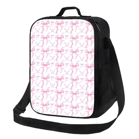 Pink Bow Lunch Bag Insulated Thermal Lunch Box with Shoulder Strap & Handle for Women and Men