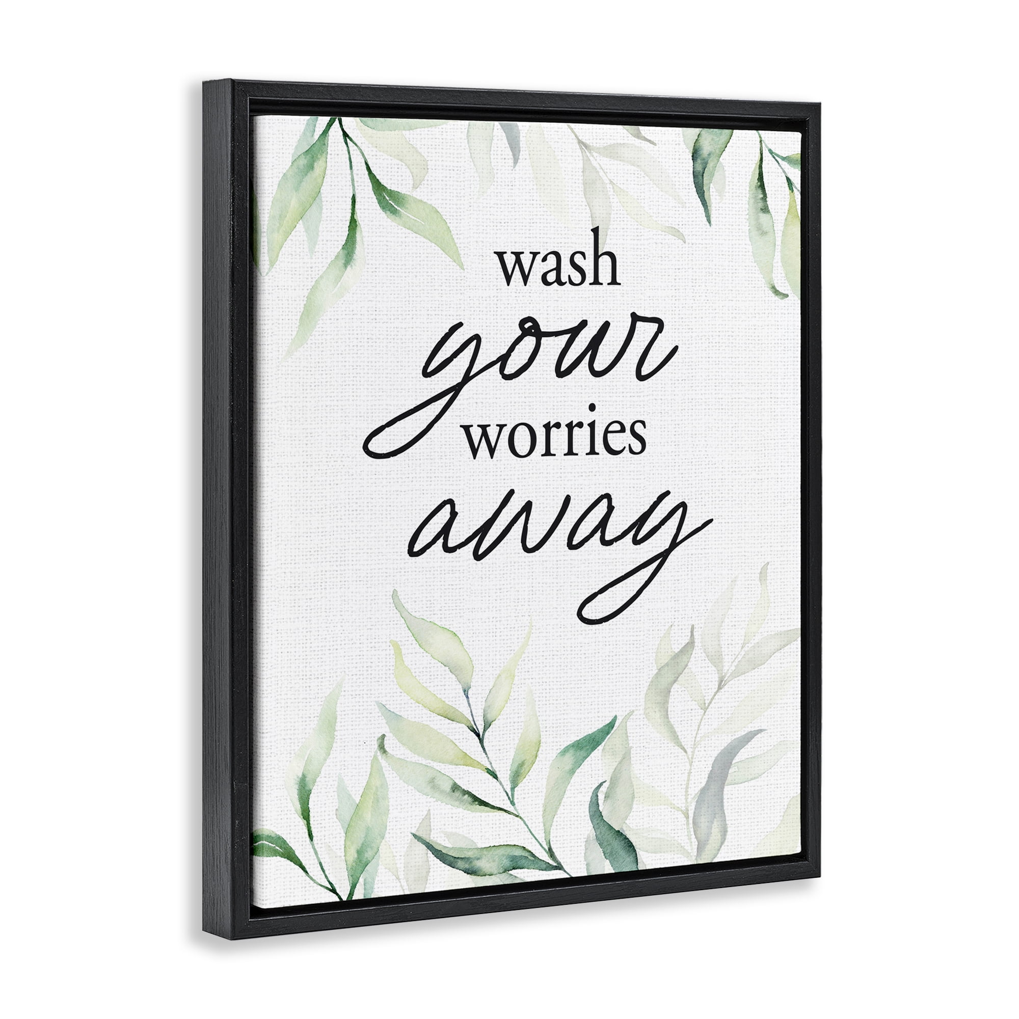 Wash Worries Away Leaves Black Framed Floater Canvas Wall Art, design by Lettered and Lined
