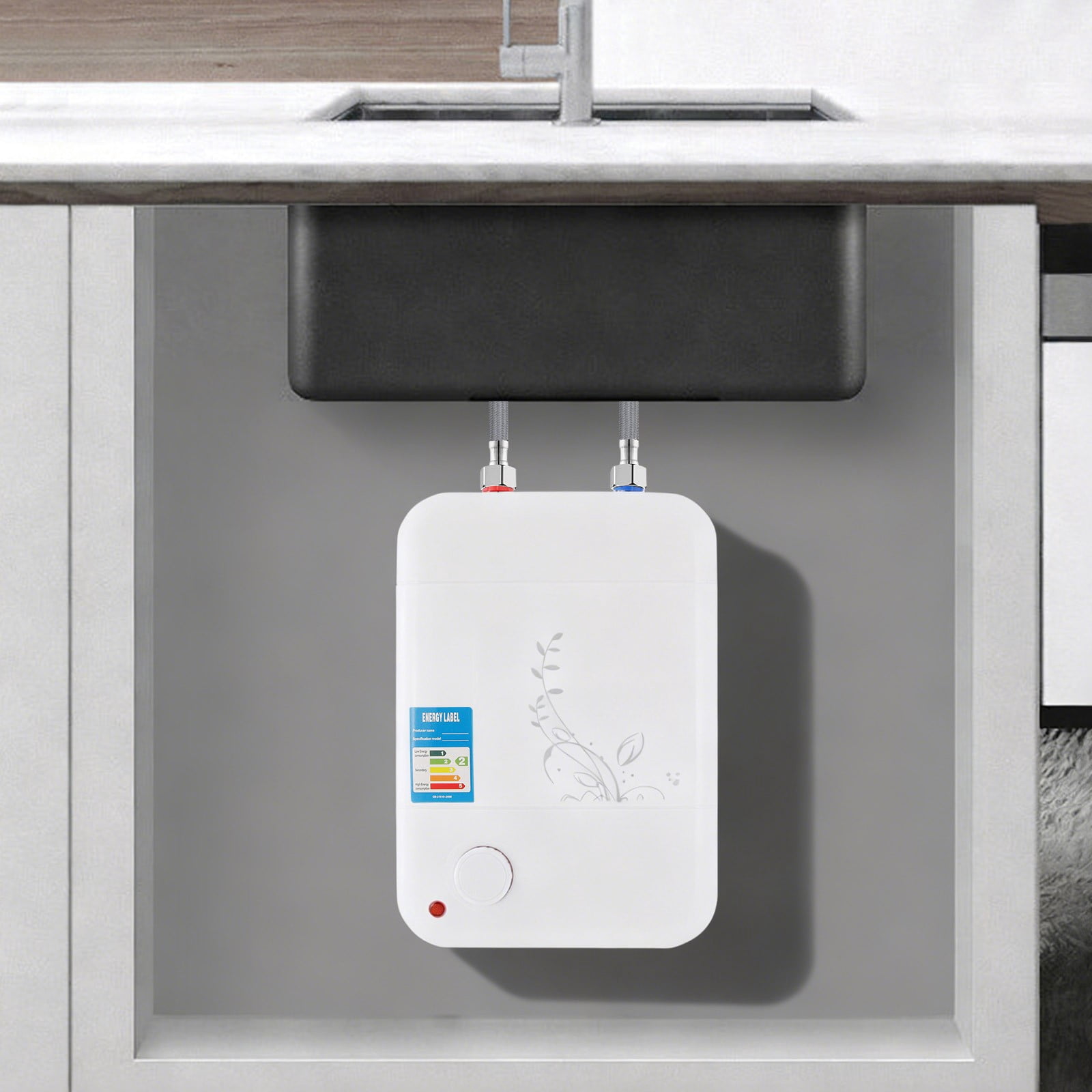9.25*9.25*13.78in Rectangular Electric Tank Instant Water Heater Hot Shower Kitchen Heater 7L 110V 1500W