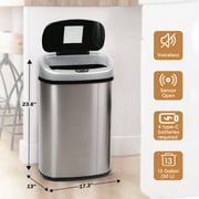 YRLLENSDAN 13 Gallon Touch Free Trash Can with Lid Auto Open, Motion Sensor Kitchen Garbage Can Stainless Steel Dustbin for Kitchen with Anti-Fingerprint Mute Trash Bin for Office Bedroom