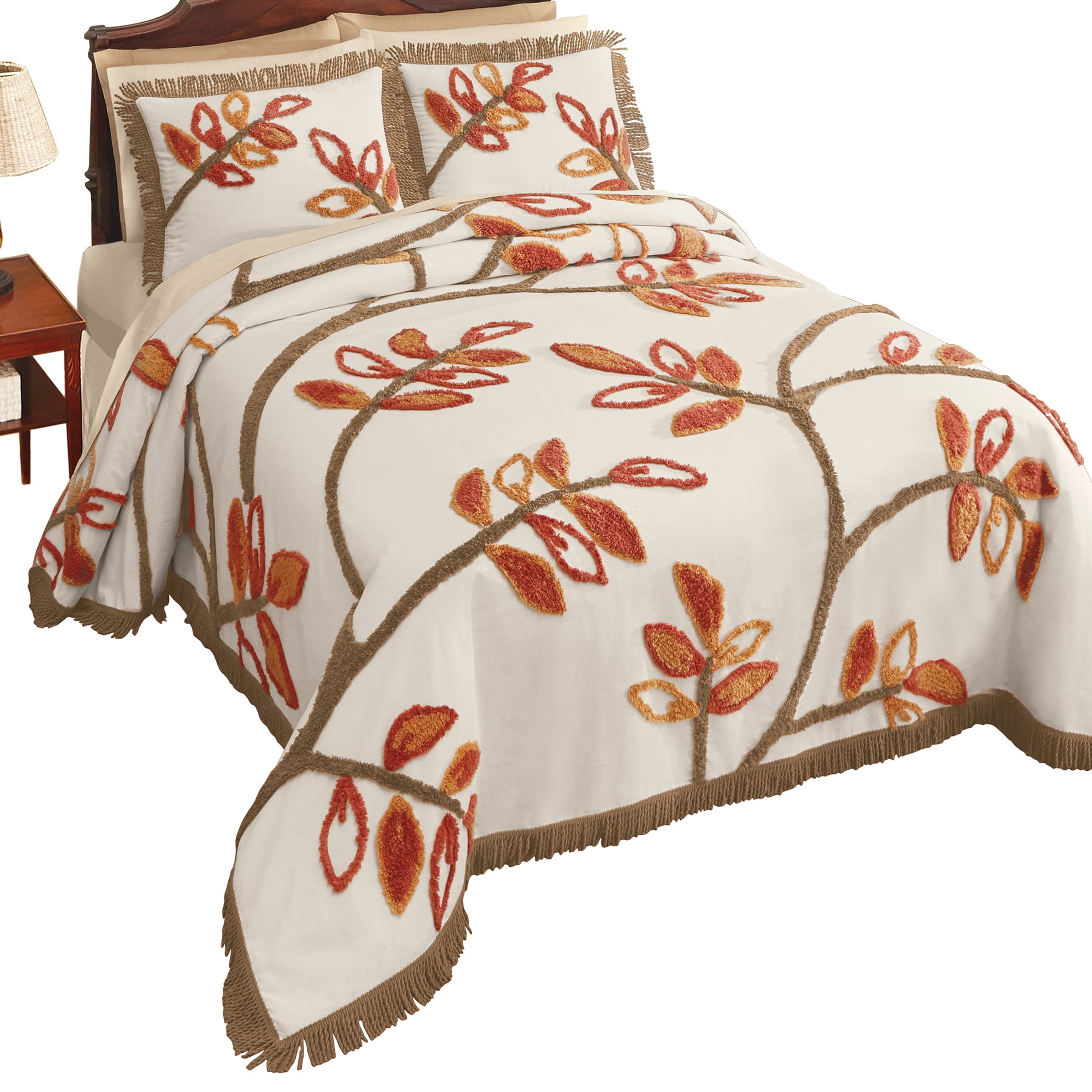 Soft & Luxurious Fall Leaf Branch Chenille Bedspread