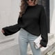 thumbnail image 3 of Suéter de punto para mujer, color puro, manga larga, suéter de punto, suéter casual suelto para otoño invierno negro S, 3 of 7