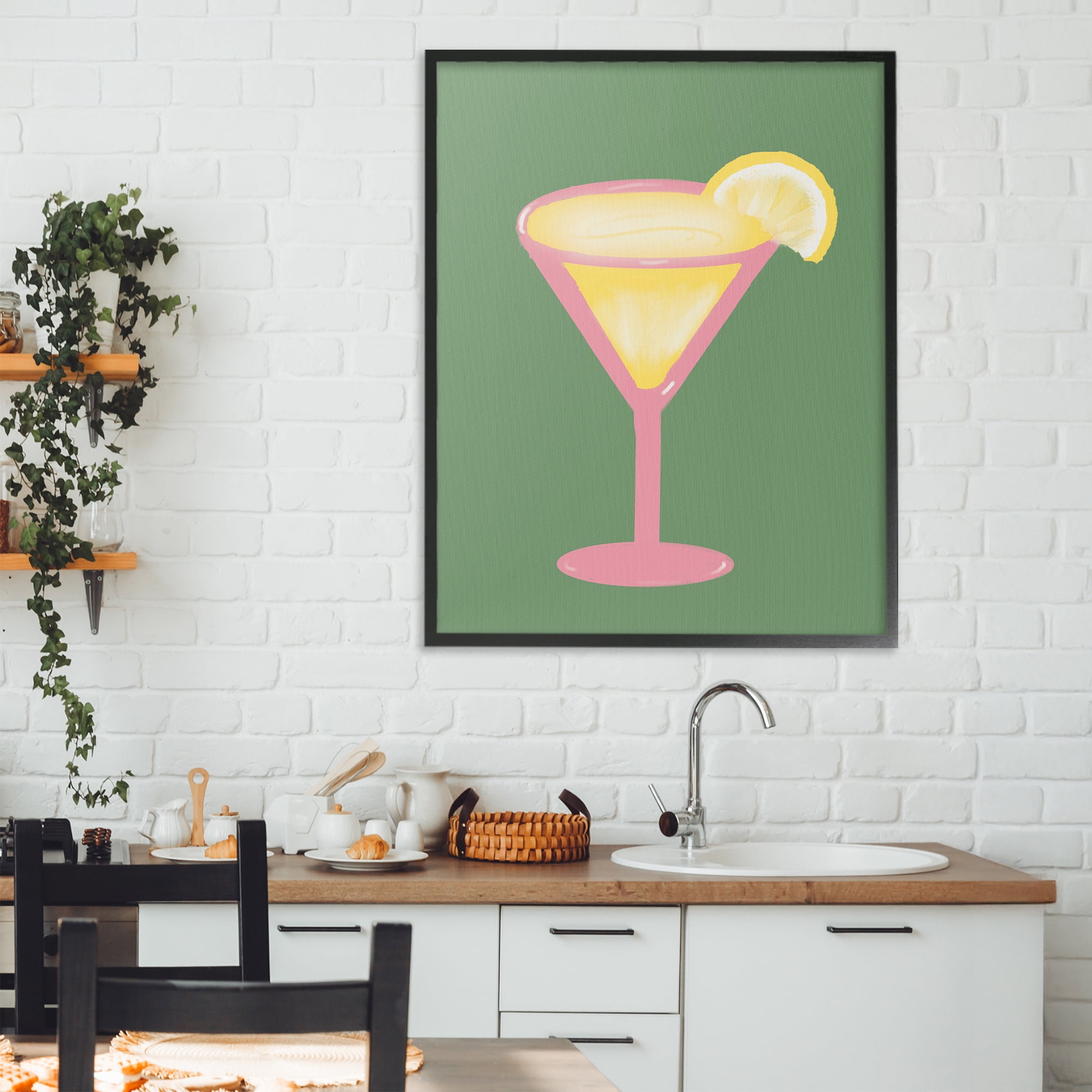 Stupell Industries Lemon Drop Glass over Green Black Framed Giclee Art, design by Robin Maria