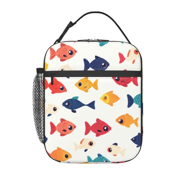 FishPattern Lunch Bag for Office Women – Stylish Thermal Insulated Tote with Shoulder Strap, Lightweight for Work or Travel