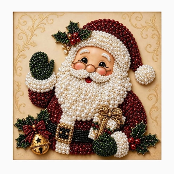 2026 Christmas Home Party Decoration Santa Claus Pearl Kit DIY Christmas Beaded Art Picture With Frame Wall Decor Handmade Gift For Adults Christmas Celebration Party Supplies