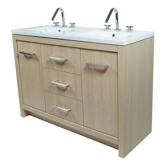 48" Double Sink Vanity In Neutral Finish with White Ceramic Top