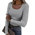 thumbnail image 2 of Povozer Long Sleeve Shirts for Women Casual Basic Tops Crewneck Ribbed Tees Shirts(Gray,2XL), 2 of 5