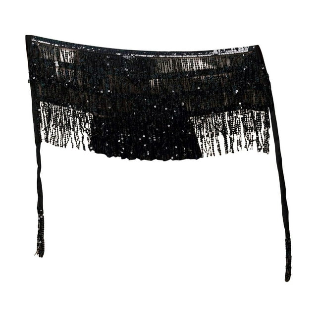 Cadena de Cintura de Lentejuelas Borla Brillo para Danza del Vientre Macarena Negro
