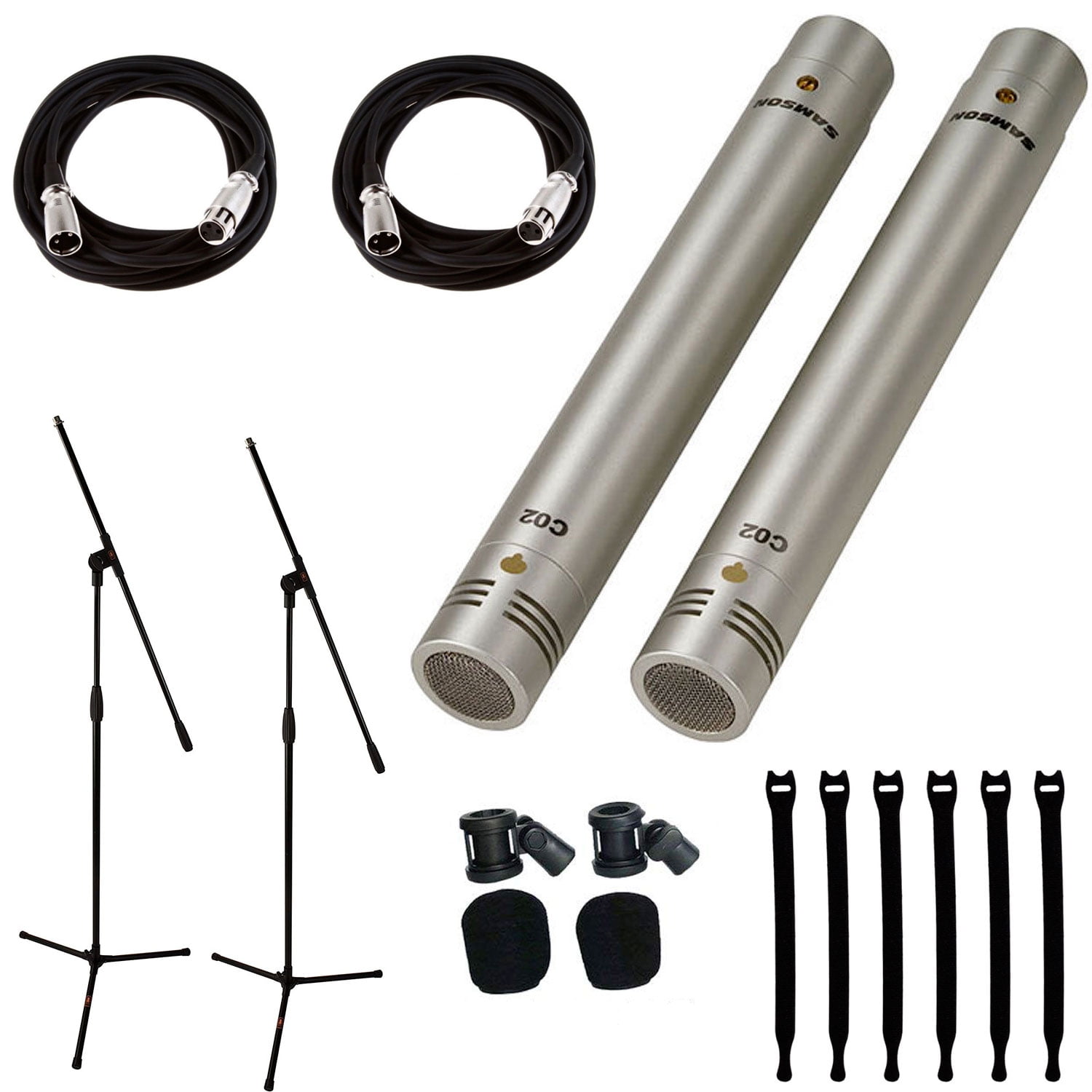 Samson C02 Pencil Condenser Microphones + Mic Stand + Mic Cable