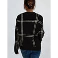 thumbnail image 3 of Checkered Knit Sweater for Women Fall Winter Casual Crew Neck Pullover Sweaters Color Block Tops Black S, 3 of 7
