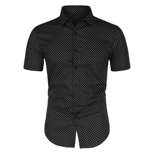 INSPIRE CHIC Chemise à Pois à Manches Courtes pour Homme, Boutonnée, Noire 42
