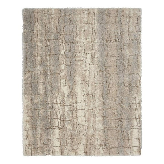 Pemberly Row Luxurious Shag 6'7" x 9'2" Ivory Beige & Contemporary Indoor Rug