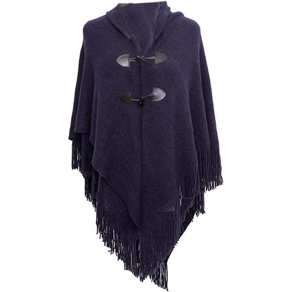 PIKADINGNIS Women Shawl Wraps Button Sweater Cardigan Cape Winter Tassel Soild Poncho with Hat