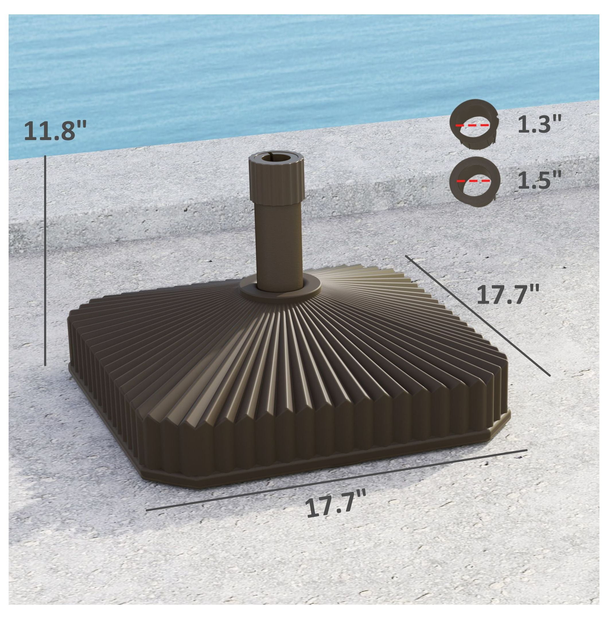 Patio Umbrella Base, Heavy Duty Outdoor Stand - 42lbs Sand/33lbs Water Fill - Garden, Pool, Deck - Brown