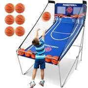 Dual Shot Basketball Arcade Game, Segmart Foldable Indoor Electronic Arcade Basketball Game with 6 Balls, 8 Modes, LED Scoreboard, Air Pump, Battery Powered for Kids Adults, Blue