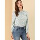 thumbnail image 2 of Allegra K Blusa Floral De Gasa Informal Con Cuello Con Volantes Y Manga Larga Con Pu?os Fruncidos Para Mujer Azul claro S, 2 of 6
