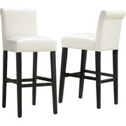 Arica Upholstered Barstools 29" with Espresso Wood Legs, Set of 2, White