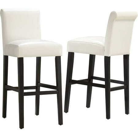 Arica Upholstered Barstools 29" with Espresso Wood Legs, Set of 2, White