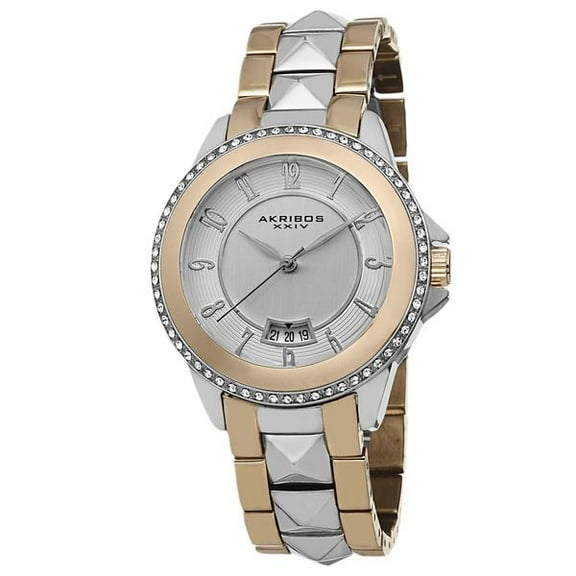 Crystals Impeccable Date Silver Dial Two Tone Womens Watch AK654TTG
