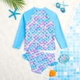 thumbnail image 3 of HILEELANG 3-8T Toddler/Little Girls Light Blue Ocean Mermaid Scales Rashguard Swimsuit Set 5-6T, 3 of 11