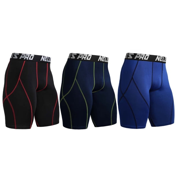 Pack de 3 Shorts Deportivos para Hombre: Transpirables, Elásticos y de Secado Rápido, Ideales para Gimnasio, Running y Ejercicio – Incluye Negro/Rojo, Azul Marino y Azul – Talla S (B6012#)