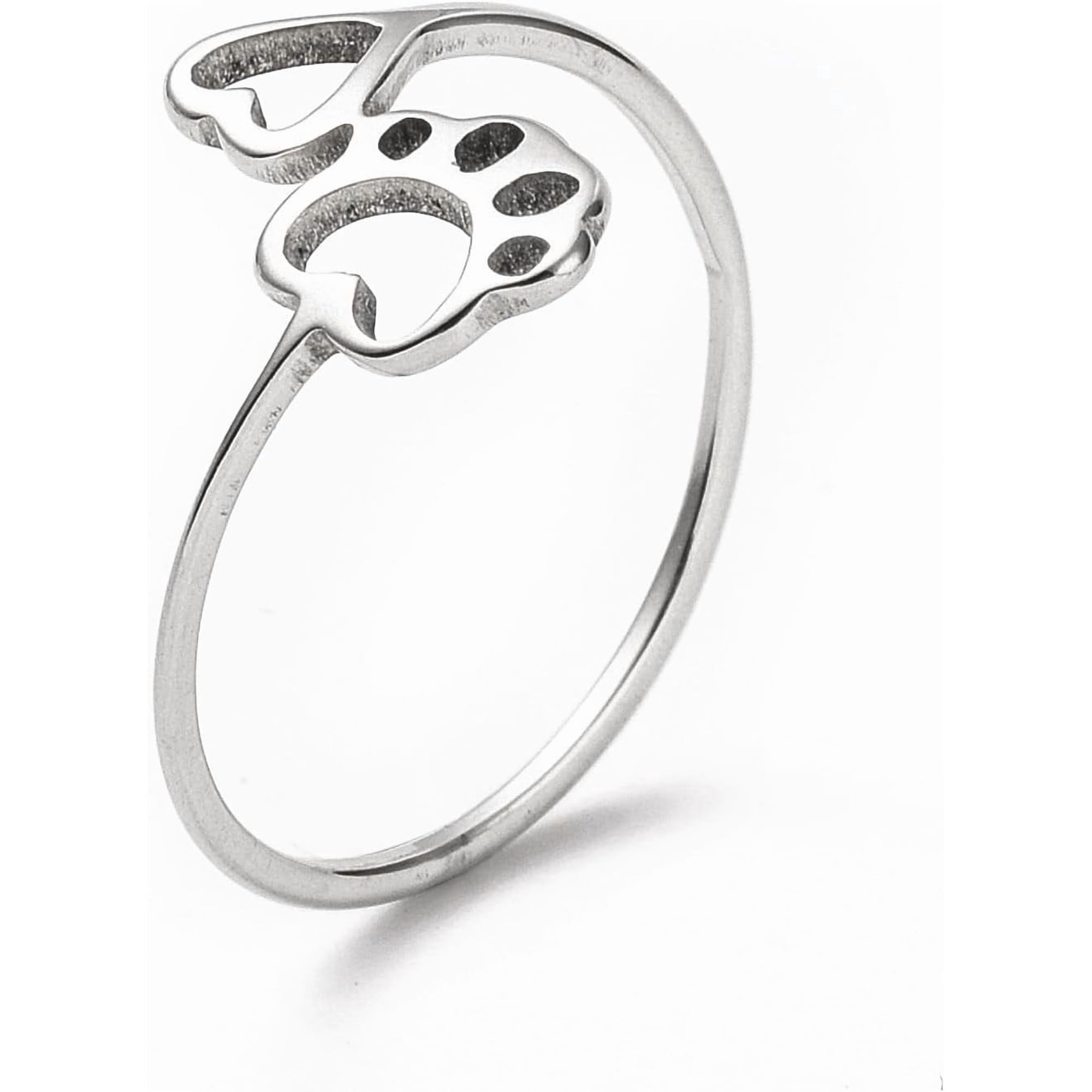 10Pcs Paw Print and Heart Finger Ring Hollow Wide Ring Stainless Steel Personalized Knuckle Rings for Women Trendy Jewelry Stainless Steel Color US Size 6 1/2(16.9mm)