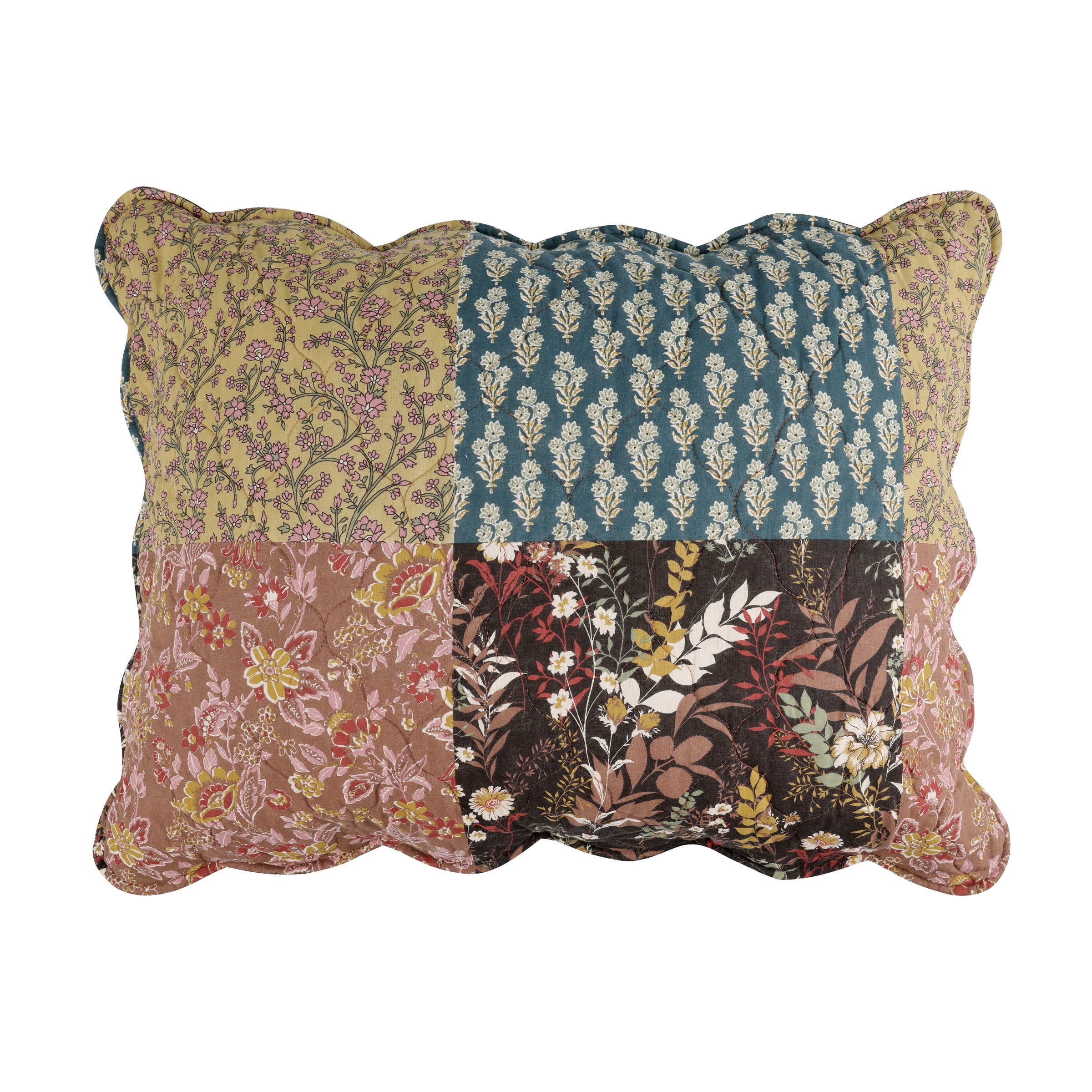 Greenland Home Fashions Hazel Cotton-Rich Quilted Patchwork Print Pillow Sham, All Ages, King