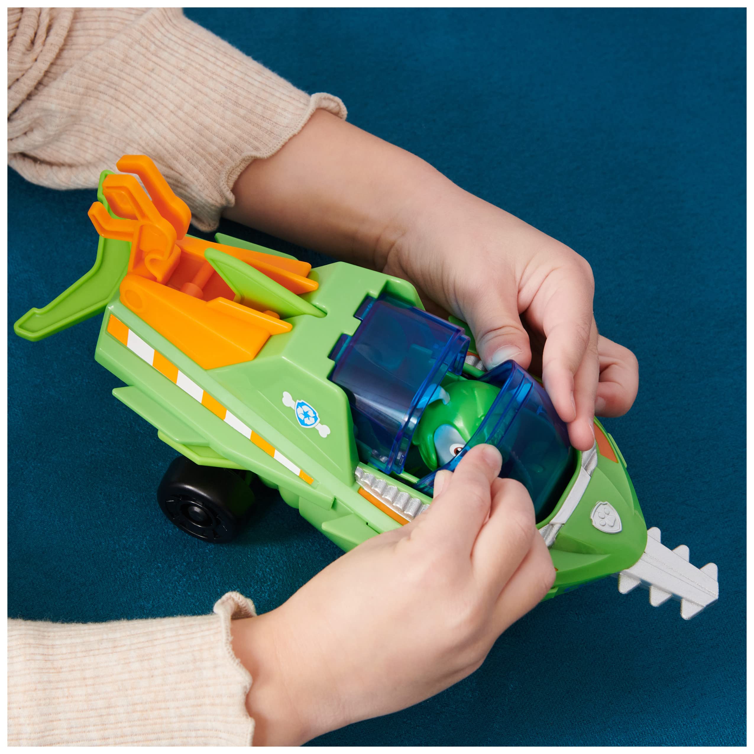 Paw Patrol Aqua Pups Rocky Transforming Sawfish Vehicle with Collectible Action Figure, Kids Toys for Ages 3 and up