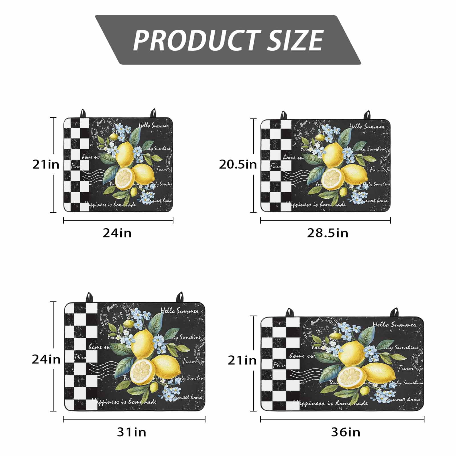 Summer Lemon Stove Top Cover for Electric Stove, Heat-proof & Non Slip Glass Top Stove Cover Protector, Vintage Black Plaid Blue Spring Floral Kitchen Flat Cooktop Rubber Mat 24x21 Inches