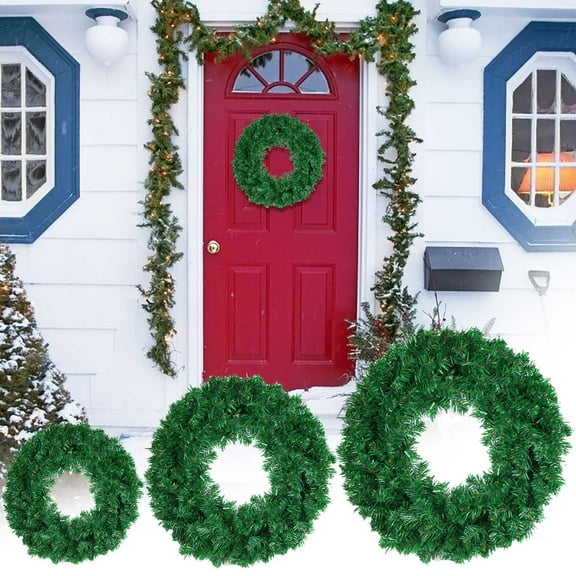 FEOLGEHLY Artificial Christmas Wreaths for Front Door, 14/16/18 inch Plain Wreaths for Xmas Decor, Wall Hanging Front Door Christmas Wreath Making Supplies for Outdoor Indoor Decorations, Green