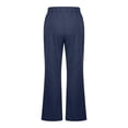 thumbnail image 4 of Pantalones de lino acampanados de cintura alta para mujer - Poliéster, corte holgado, informal de verano, 4 of 5