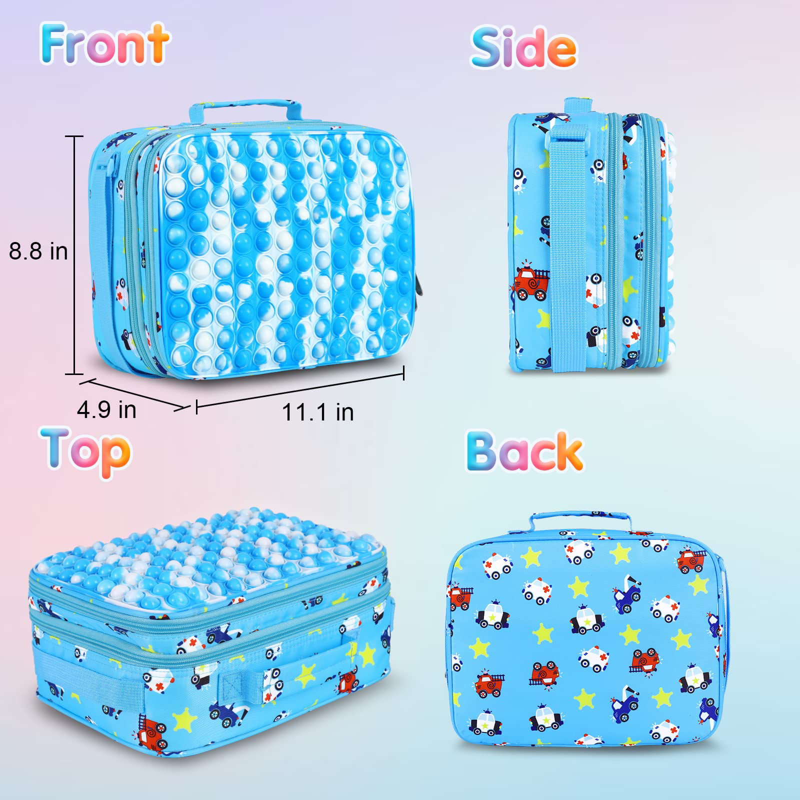 Wsslon Pop Lunch Box Fidget Toy for Boys Girls,Insulated Lunch Bag, Lunch Large Tote Bag for School Office, Leakproof Cooler Lunch Box with