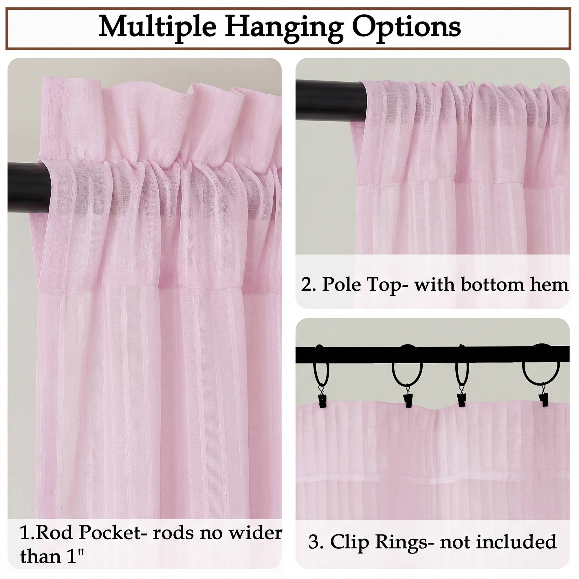 OVZME Luna 84" Striped Blush Sheer Curtains 2 Panels - Vertical Textured Rod Pocket for Living Room Bedroom Window Treatments, Patio Sliding Glass Doors , 52"W x 84"L Each