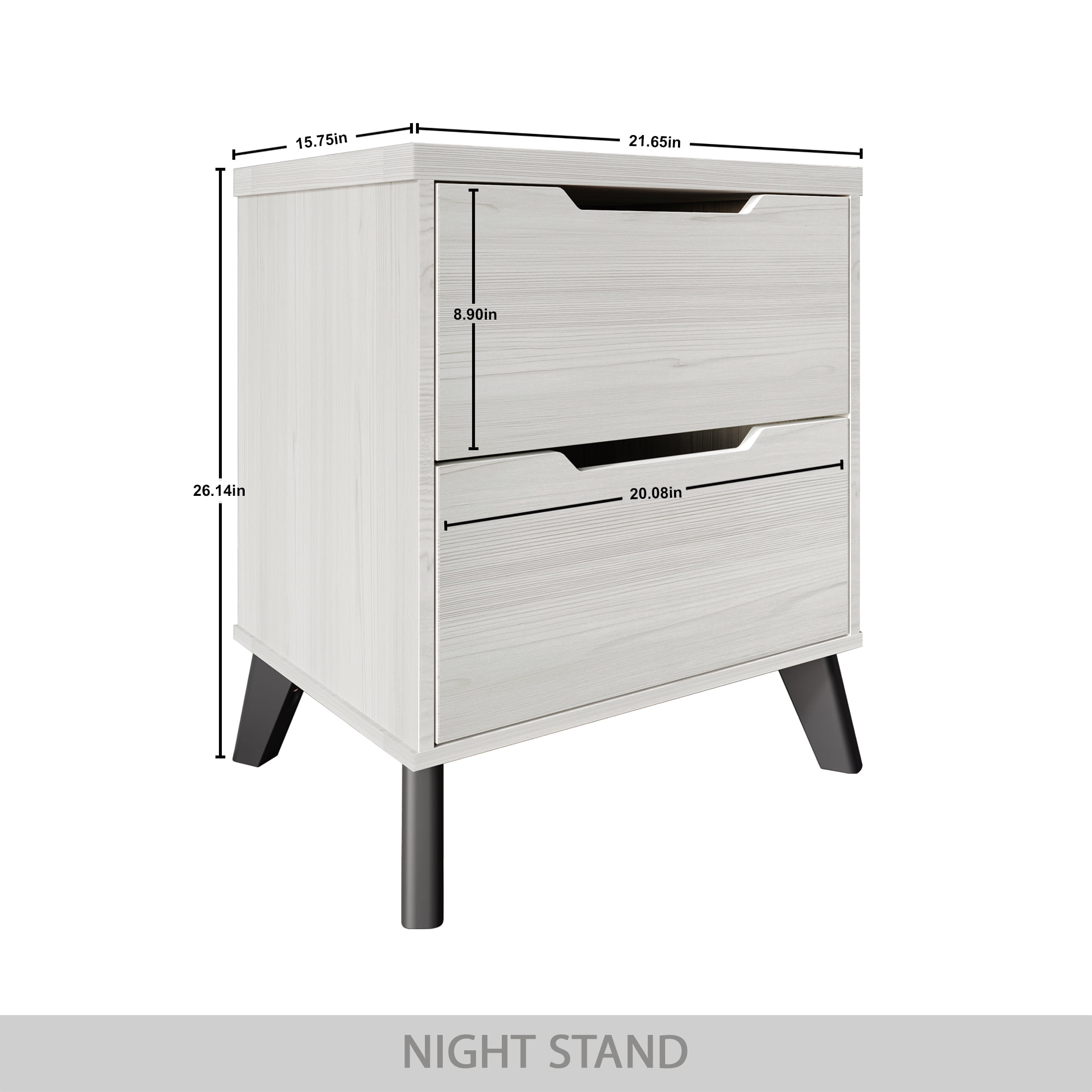 Castle Place Modern 2-Drawers Wooden Nightstand, Light Grey
