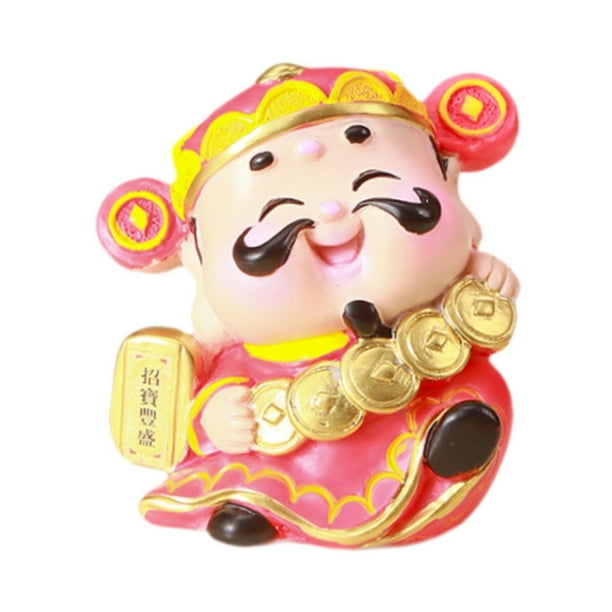 Figura de dibujos animados del dios de la riqueza, mini escultura china, linda pieza central en miniatura Rojo