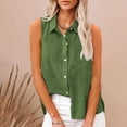 thumbnail image 2 of FAVIPT Womens Oversized Linen Shirt Sleeveless Plain Button Down Shirts Casual Loose V Neck Collared Blouses Casual Fashion Summer 2025 Tees Army Green,XL, 2 of 6