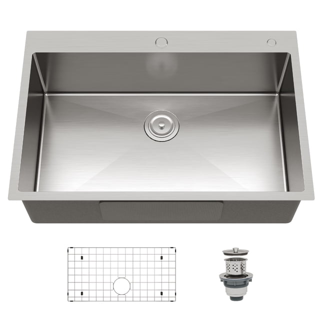 33 Inch Undermount Kitchen Sink, 304 Stainless Steel Double Bowl, Dual Mount Drop-In or Undermount, Noise Reduction, Heavy Duty Modern Design, Rust Resistant Finish