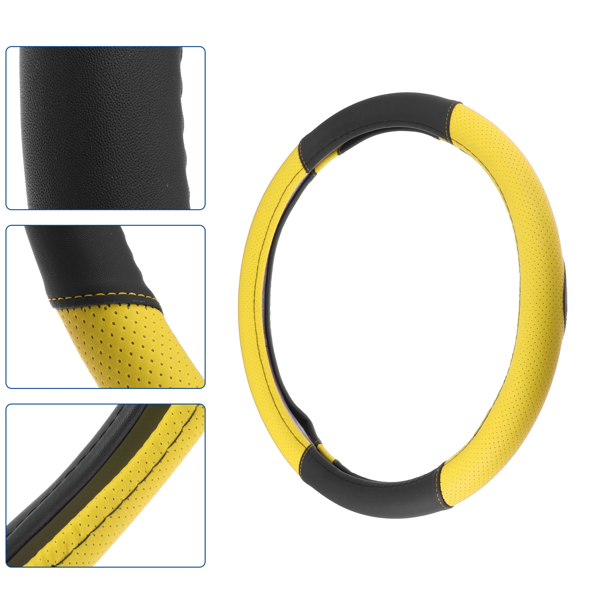 Motoforti Steering Wheel Cover for Car Truck Universal Car Accessories Faux Leather Black Yellow