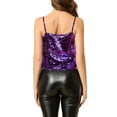 thumbnail image 4 of INSPIRE CHIC Women's Sequin Spaghetti Strap Crop Camisole Tank Tops XS Purple Silver, 4 of 9