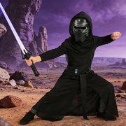 Kids Dark Warrior Halloween Costume Set - 3-Piece Black Outfit with Hood, Mask, Toy Saber & Belt for Boys Cosplay