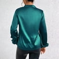 thumbnail image 5 of TFEOQRY Women's Satin Blouse V Neck Long Lantern Sleeve Elegant Workwear Top Loose Office Fashion Shirt Green, 5 of 9