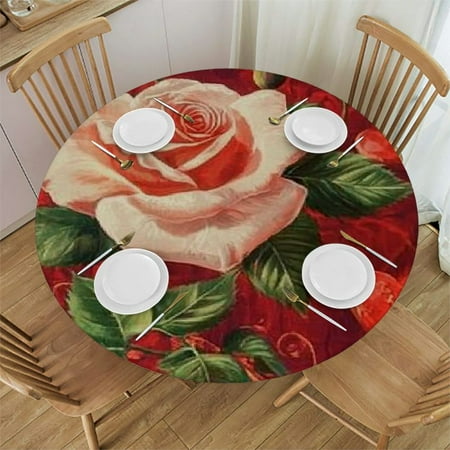 

BCIIG Rose Hearts Round Table Cover Stain Resistant Washable Indoor Outdoor Tablecloth Kitchen Dining Wedding Parties 100% Polyester Fiber 38 -42