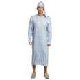 thumbnail image 3 of iiniim Men's 2Pcs Pajamas Set Long Sleeve Striped Kaftan Sleepwear Night Shirt with Sleeping Cap Type B L, 3 of 7