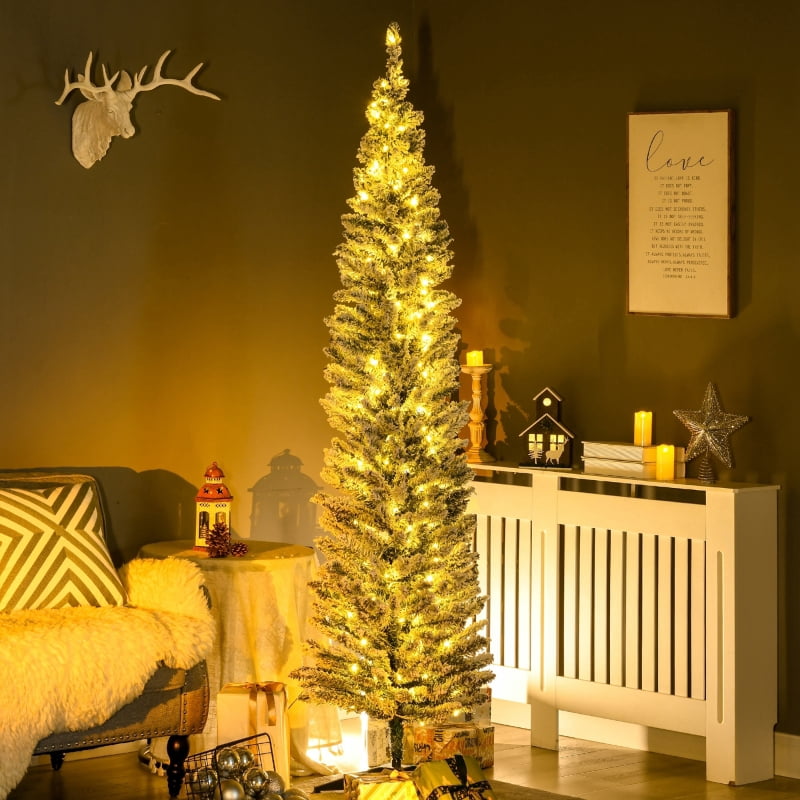 Alvantor Christmas Tree Pre-Lit Pencil with Warm White LED Lights 21.75"x21.75"x84" 7ft Green