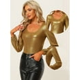 thumbnail image 2 of DARING DIVA Metallic Shimmer Glitter Bishop Sleeve Top Shirt S Dark Gold, 2 of 6