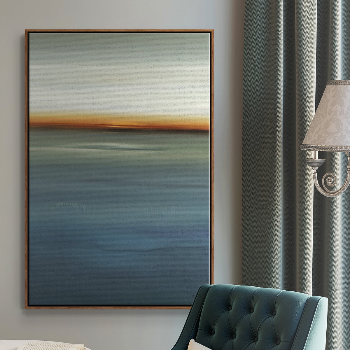Beside the Blue I Framed Premium Gallery Wrapped Canvas - Ready to Hang - 17 x 25 - Walnut Floating Frame
