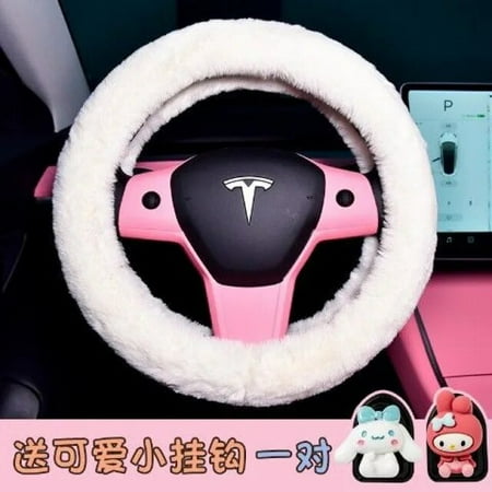Cute Sanrio Car Steering Wheel Cover Hello Kitty Accessories Kawaii Anime Winter Plush Anti-Slip Warm Decoration Toy Girls Gifts