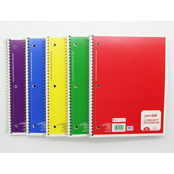 Pen + Gear Spiral Notebook, College Ruled, 3 Subject, 120 Pages, 8" x